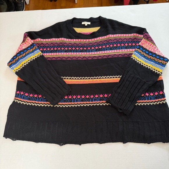 Easel Black Cozy Grandma Core Chic  Multicolor Patterned Sweater Size 1X - Picture 3 of 16